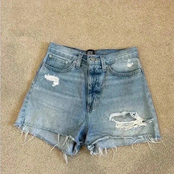 BDG Pants - BDG light wash distressed girlfriend high rise jean shorts in size 25